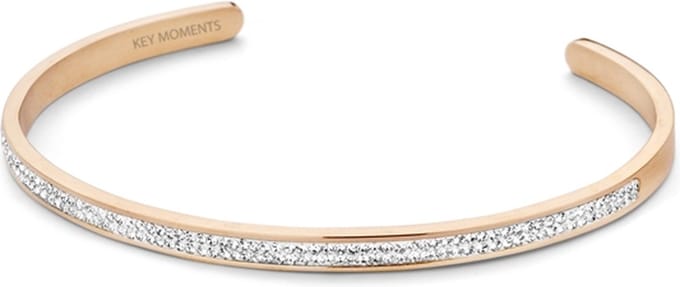 Key Moments 8KM-B00433 - Stalen open bangle met kristal - one-size - roségoudkleurig