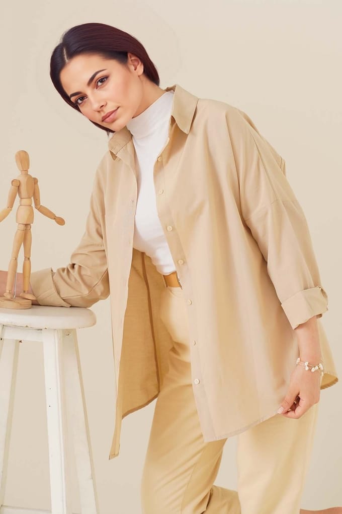 Ontspannen Fit Poplin Shirt met Knopen Sluiting