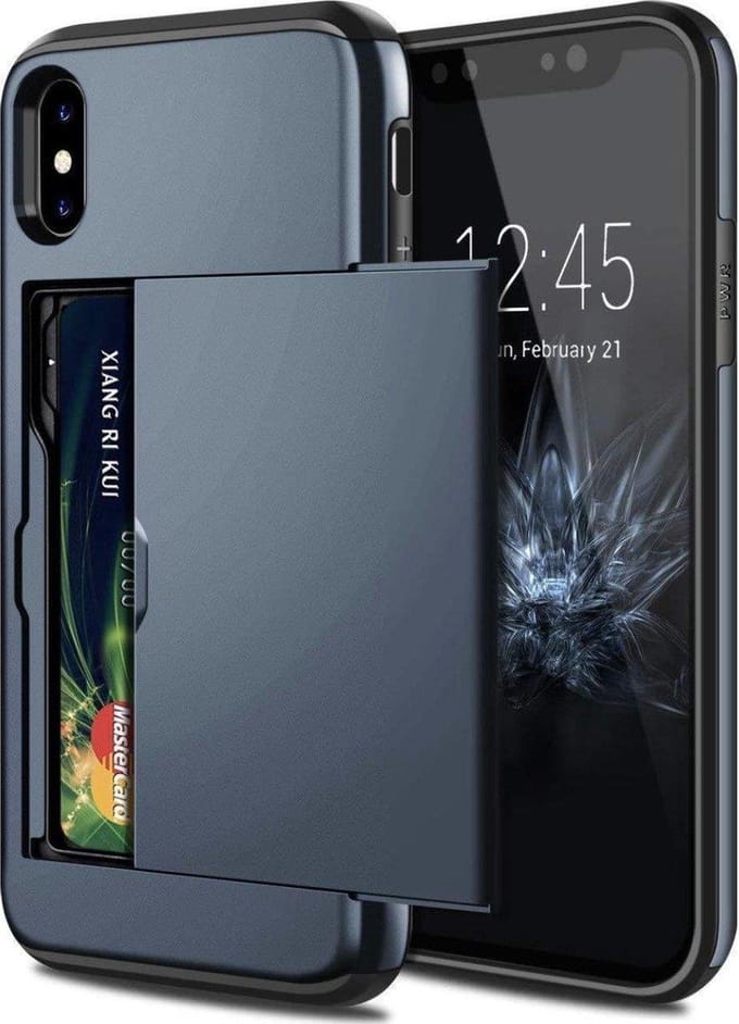 Geschikt voor Apple iPhone XS Max Backcover | Donkerblauw | Pasjeshouder | TPU - Hard PC