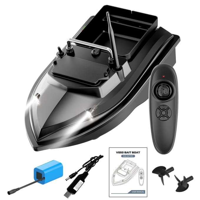 Visaasboot 500m Afstandsbediening Voerboot Dubbele motor Fishfinder 2KG Laadondersteuning 5200mAh zwart
