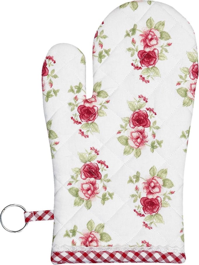 Clayre & Eef Ovenwant 16x30 cm Rood Katoen Rozen Ovenhandschoen