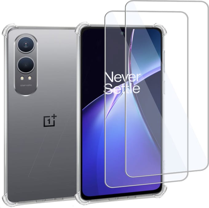 Geschikt voor OnePlus Nord CE4 Lite - Hoesje + 2x Screenprotector – Gehard Glas Cover + Shock Proof Case – Transparant