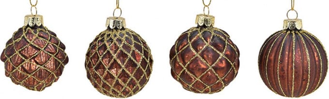 Glazen Kerstballen Met Glitters - Bruin / Goud - Diameter 6cm - 12 Stuks