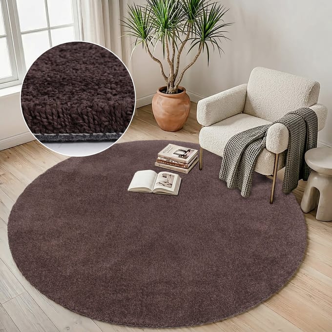 Comfy Premium - Rond Luxe Effen Vloerkleed Wasbaar Uni Bruin- 240 CM Ø