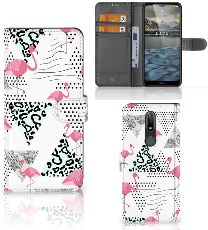 Nokia 2.4 Telefoonhoesje met Pasjes Flamingo Triangle