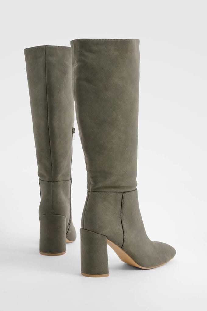 boohoo Dames Stacked Heeled Knee High Boot | Grey | Maat: 5