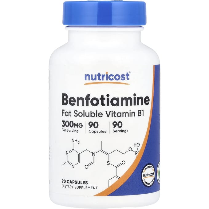 Benfotiamine, Vetoplosbare Vitamine B1, 300 mg, 90 capsules