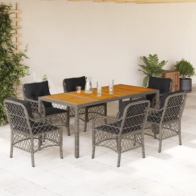 vidaXL - 7-delige - Tuinset - met - kussens - poly - rattan - grijs