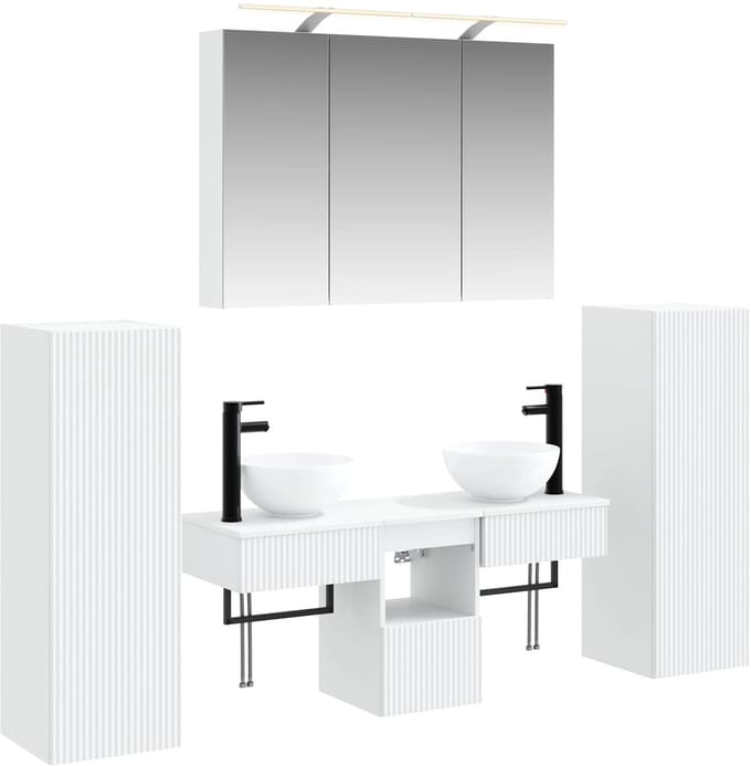 vidaXL - Badkamermeubel - Set - 6 - st - Wit - Bewerkt - hout - en - glas