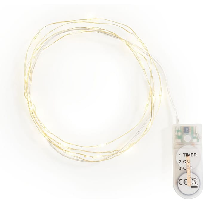 Micro LED snoer lampjes met timer 6/18u, 30 LED's, L 1,95 m
