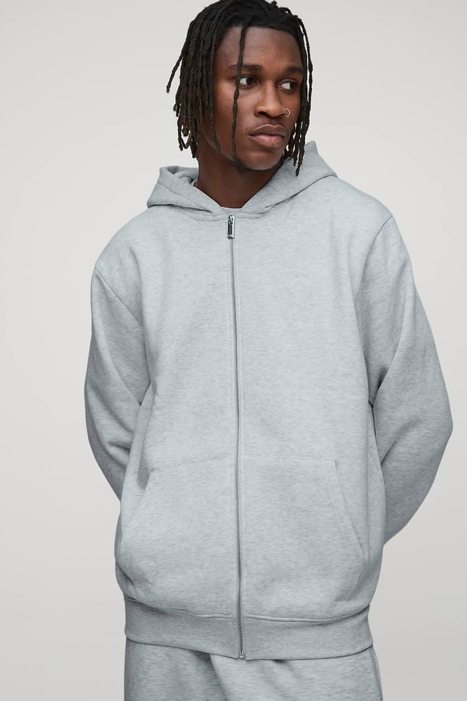 Lange Basic Regular Hoodie met ritssluiting | Grey Marl | Size Small
