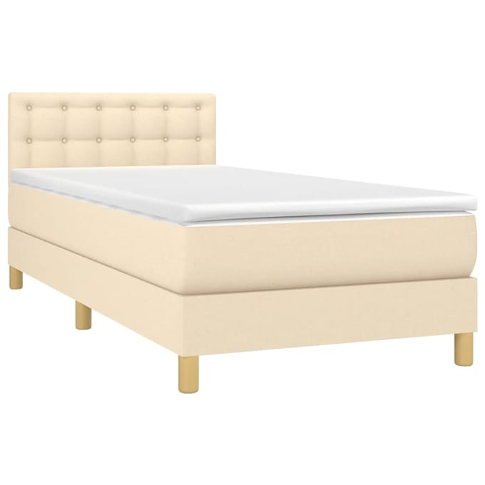 vidaXL - Boxspring - met - matras - en - LED - stof - crèmekleurig - 90x190 - cm