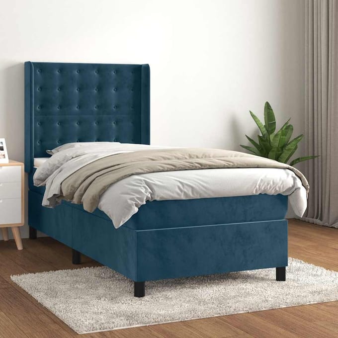 vidaXL - Boxspring - met - matras - fluweel - donkerblauw - 90x200 - cm