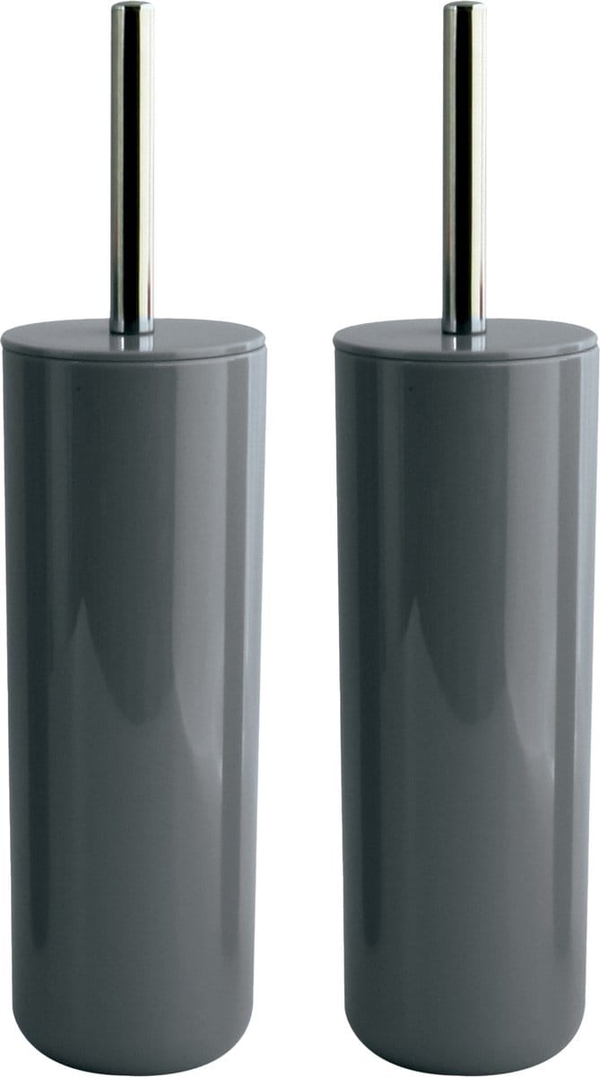 MSV Porto Toilet/wc-borstel houder - 2x - kunststof - donkergrijs - 38 cm