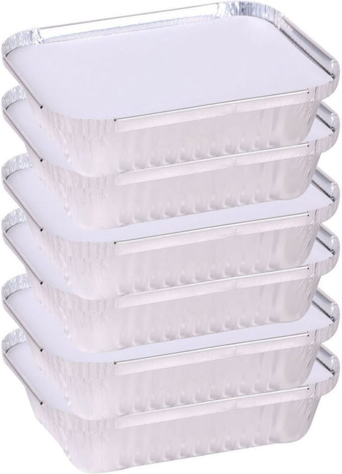 Elite Meal prep voedsel bewaar bakjes - Aluminium - 6x - 19 x 14 x 4 cm - met deksel