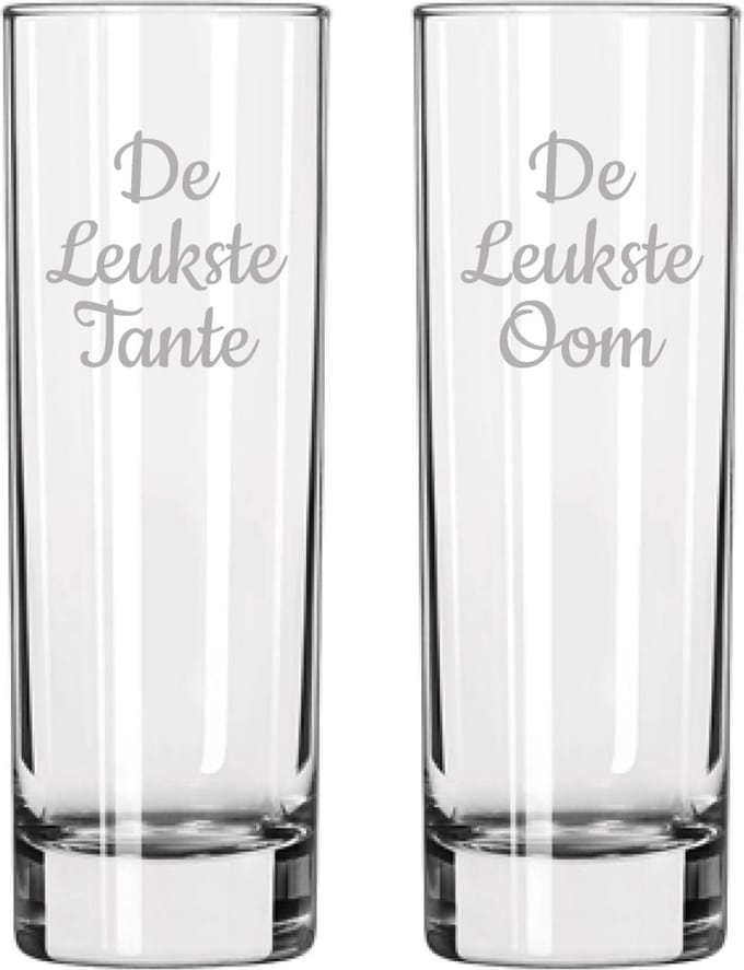 Gegraveerde longdrinkglas 22cl De Leukste Tante-De Leukste Oom