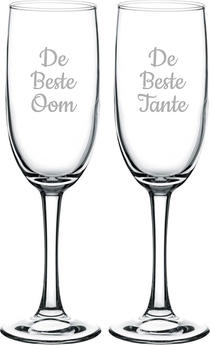 Gegraveerde Champagneglas 16,5cl De Beste Tante-De Beste Oom