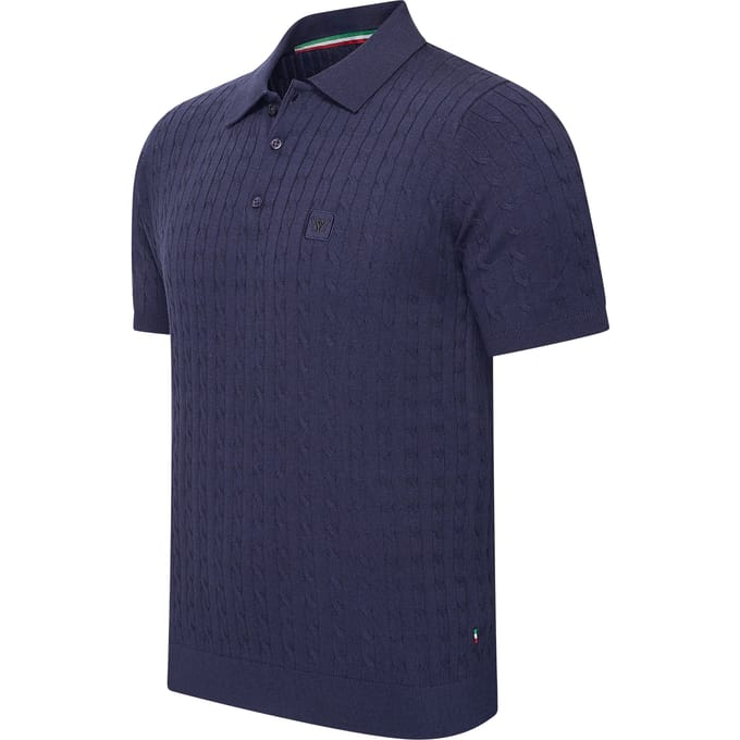 Cappuccino Italia - Heren Polo SS Caorle Cable Knit - Blauw - Maat M
