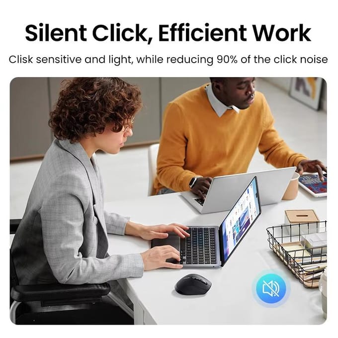 UGREEN draadloze Bluetooth dual-mode muis, lichte toon kantoor muis voor grote hand, dubbel wiel ergonomisch elektromagnetisch wiel+zijwiel zwart