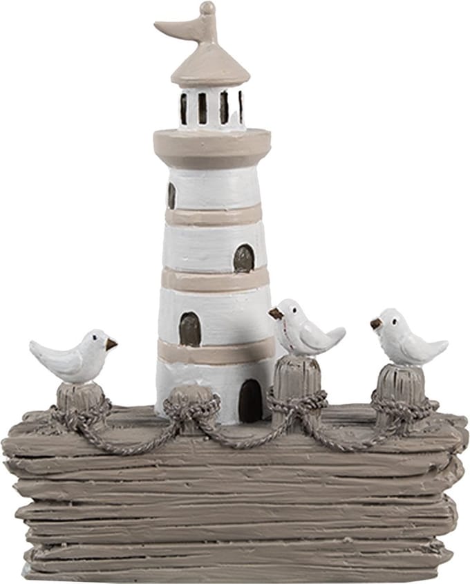 Clayre & Eef Decoratie Beeld Vuurtoren 10x4x12 cm Wit Bruin Kunststof