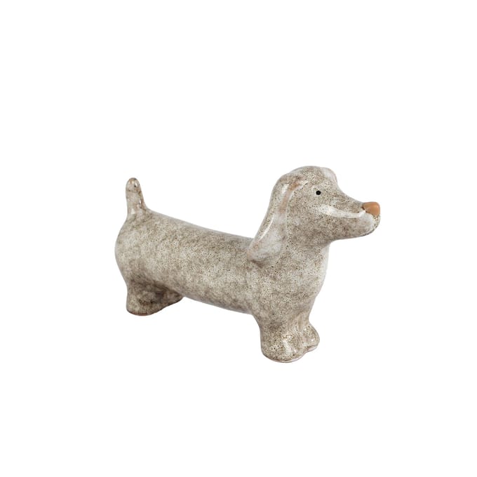 Van Manen sculptuur teckel beeldje beige aardewerk decoratie.