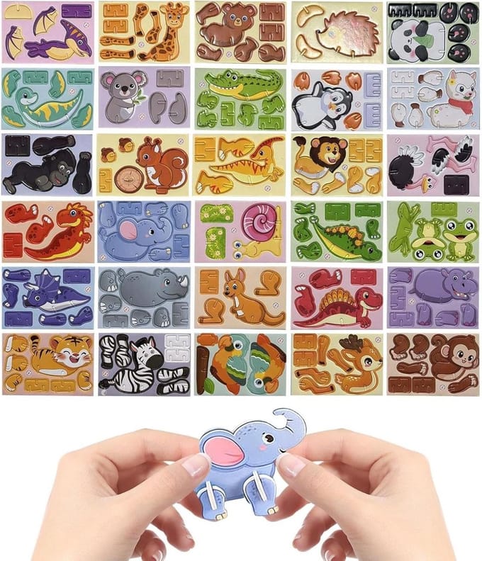 Dieren Puzzel - Bouwmodel Speelgoed - Educatief Spelen - 30 Cartoon Stijlen - 30 Stukjes - Multicolor