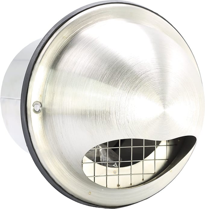 RVS bolrooster met terugslagklep+grofmazig gaas Ø100mm