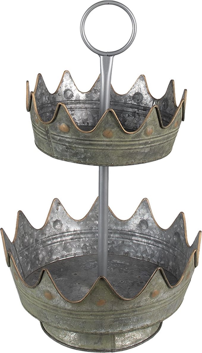 Clayre & Eef Etagère 2 laags Ø 33x53 cm Grijs Groen Metaal