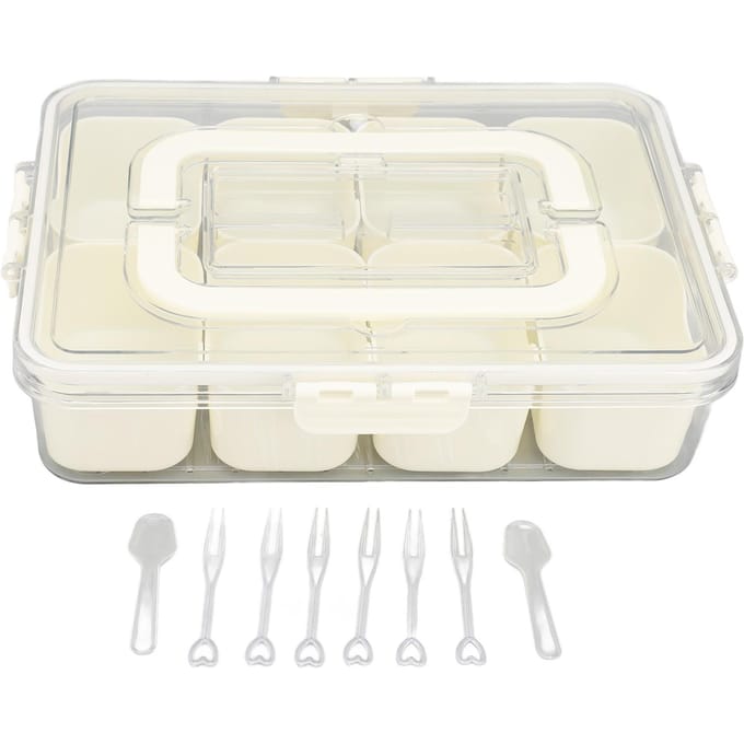 Boîte à collation portable 8 compartiments plateaux à collation transparents plateau de service divisé avec couvercle et L white