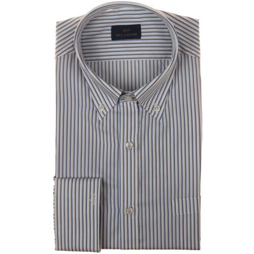 Paul & Shark Overhemd Cotton Twill 2-Tone Stripe Blauw-Zand / male