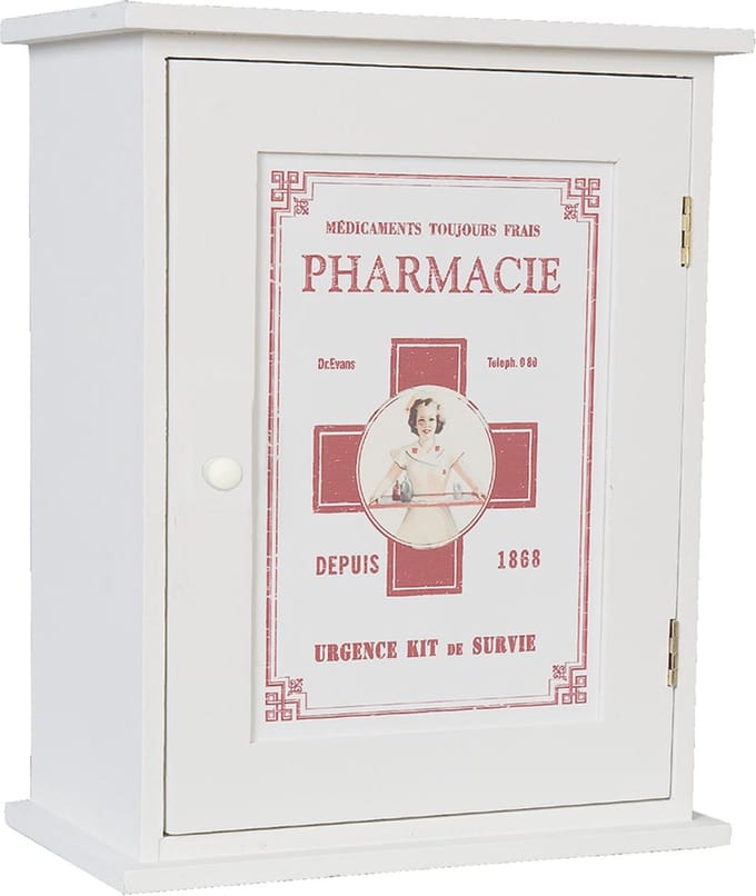 Clayre & Eef Medicijnkastje 24x13x30 cm Wit Hout