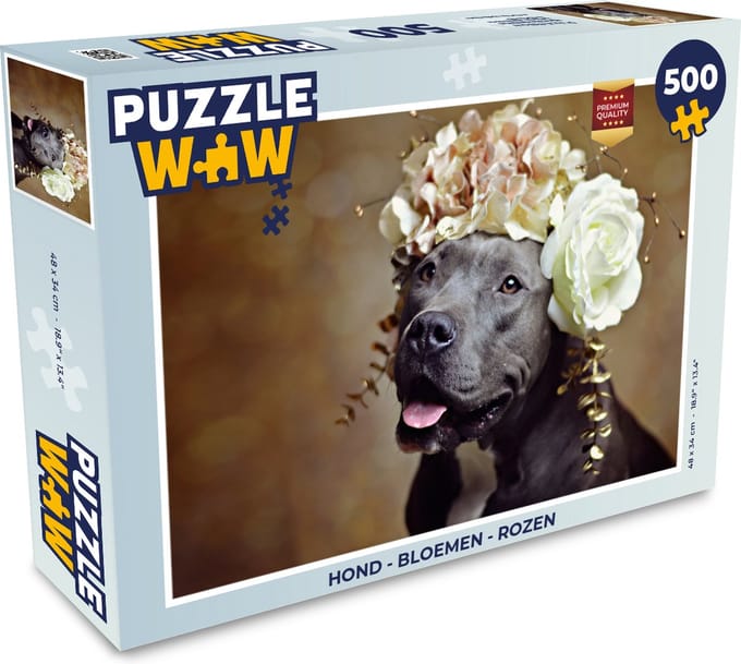 Puzzel Hond - Bloemen - Rozen - Legpuzzel - Puzzel 500 stukjes