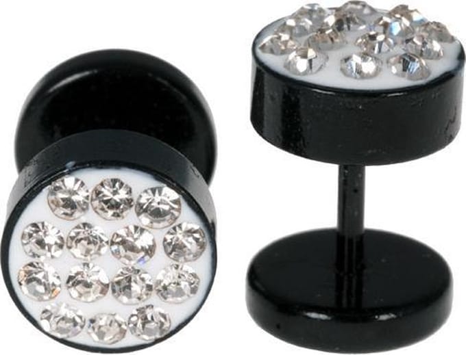 Stalen Stud oorbellen Black Chrystal 8mm