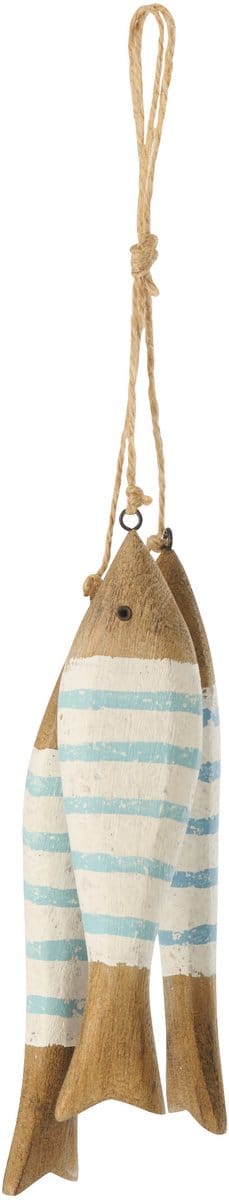 J-Line hanger Vis - hout - naturel/blauw - small - 2 stuks
