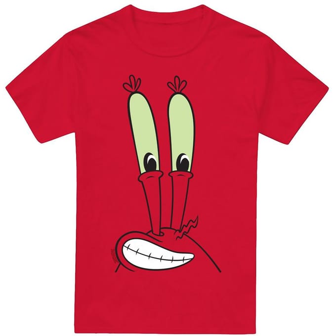 SpongeBob SquarePants Heren Glimlach Meneer Krabs Gezicht T-shirt S rood