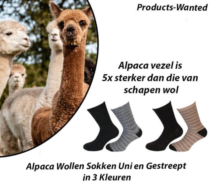 6-Paar Alpaca Wollen Sokken Uni en Gestreept in 3 Kleuren 39-42