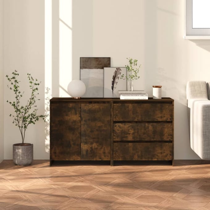 vidaXL - 2 - st - Dressoirs - bewerkt - hout - gerookt - eikenkleurig