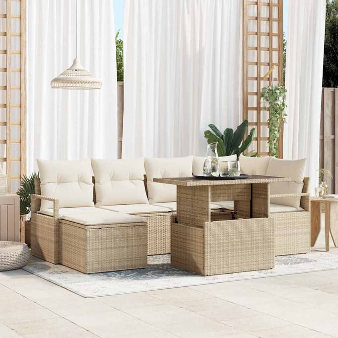 vidaXL - Tuinbank - Set - 7 - st - Beige - en - Crème - poly - rattan