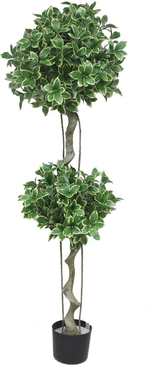 Kunst Heester struik - 155cm - Dubbele struik - Namaak Heester bol op stam - Groen