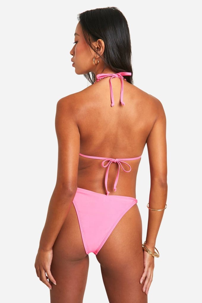 boohoo Dames Gouden Rand Tanga Bikini Slip | Roze | Maat: 44