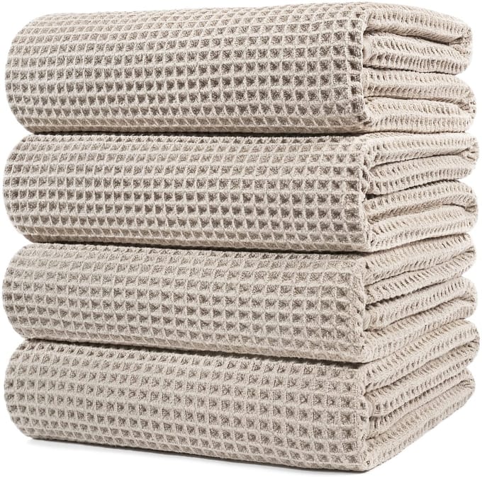 Unyqoos® Extra Grote Microvezel Badhanddoeken Set van 4 met Wafelstructuur en Sneldrogende Eigenschappen