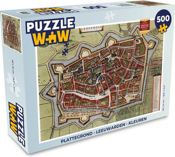 Puzzel Plattegrond - Leeuwarden - Kleuren - Legpuzzel - Puzzel 500 stukjes - Stadskaart