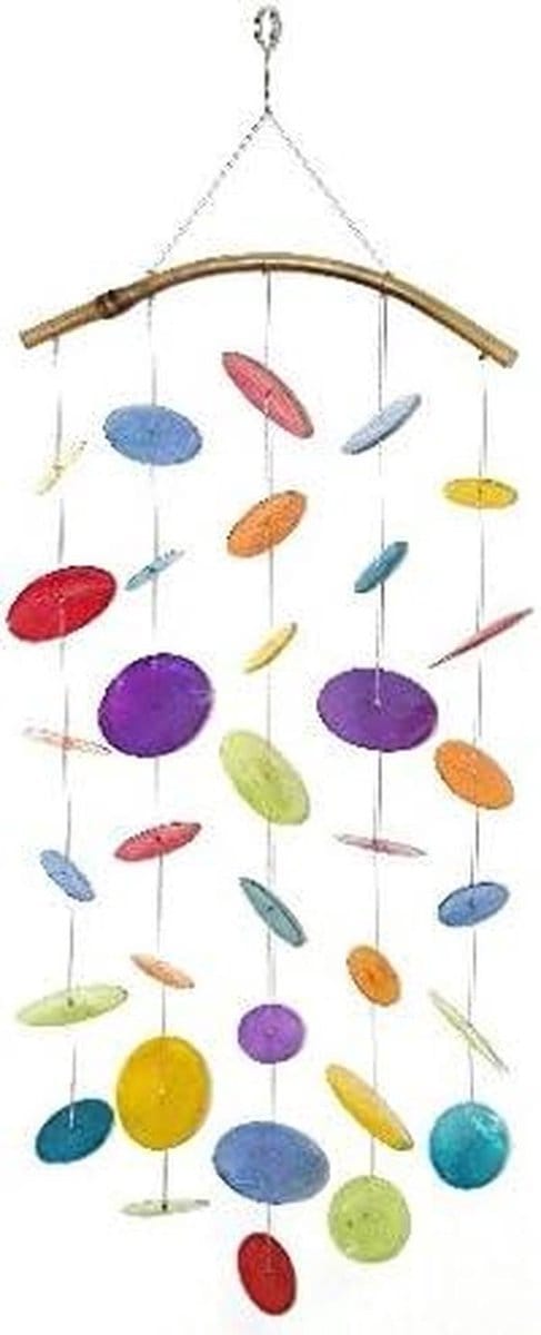 Mossel Windspel - Schelpenmobiel Tuindecoratie - Tuin Aankleden - Gebogen Design - 60 cm - Regenboog
