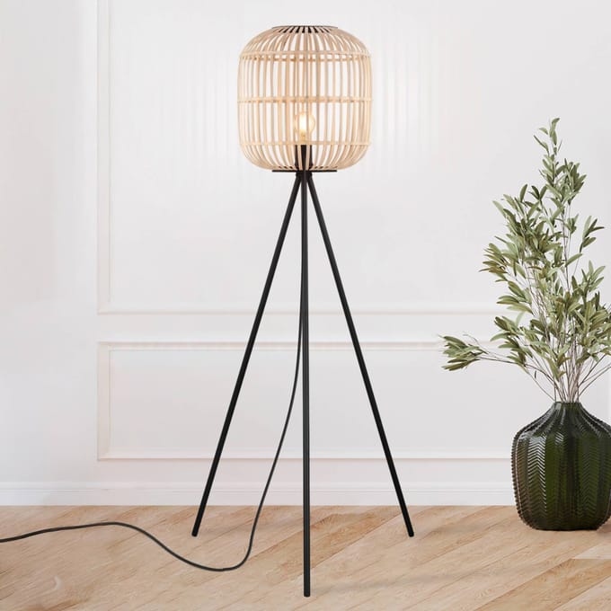 EGLO Bordesley Vloerlamp - E27 - 139 cm - Zwart/Hout