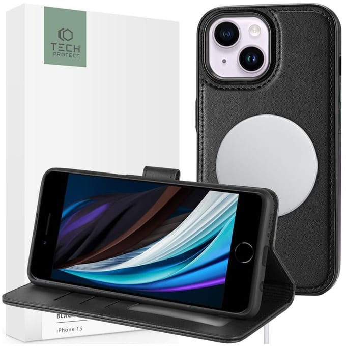 Tech-Protect Wallet MagSafe Case for iPhone 15 - Black
