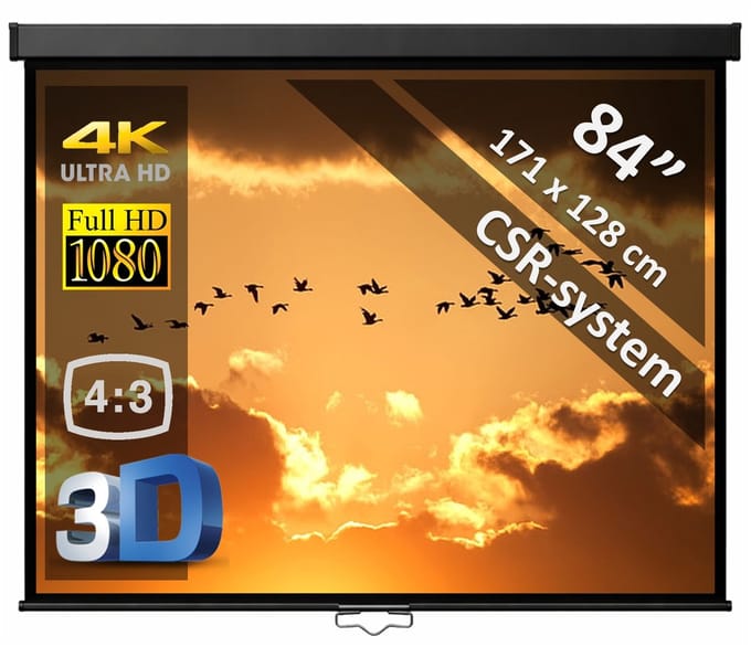 Manueel projectiescherm 84" (4:3) - 171 x 128 cm - 4:3 - mét CSR-systeem - beamer scherm - ZWARTE behuizing