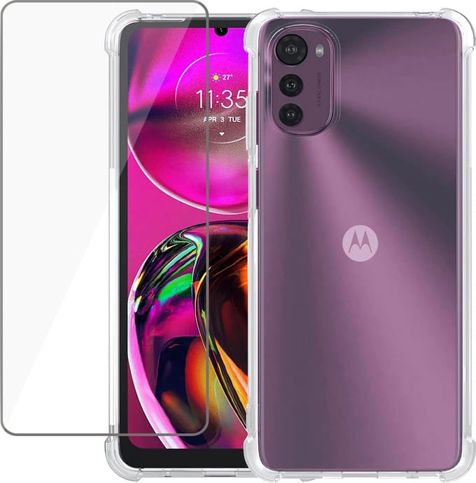Hoesje geschikt voor Motorola Moto E32 / E32s Transparant met Screenprotector Set - Gehard Glas Tempered Glass Screen Protector