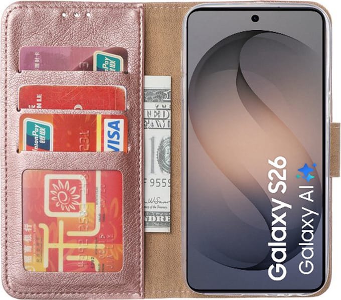 Hoesje Geschikt voor Samsung Galaxy S26 – Arara bookcase met pasjeshouder - Rosegoud