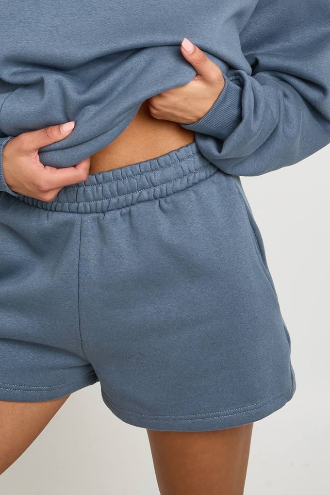 boohoo Dames Hoge Taille Sweatshort Met Interne Trekkoord | Leisteen | Maat: Medium