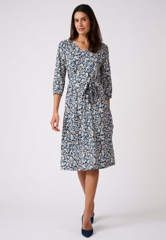 Damart - Stretch crêpe gebreide jurk - Dames - Blauw - M
